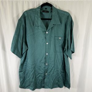 Gillio Silk Blend Shirt Men'sXL Solid Green Short Sleeve Button Up Front Pocket